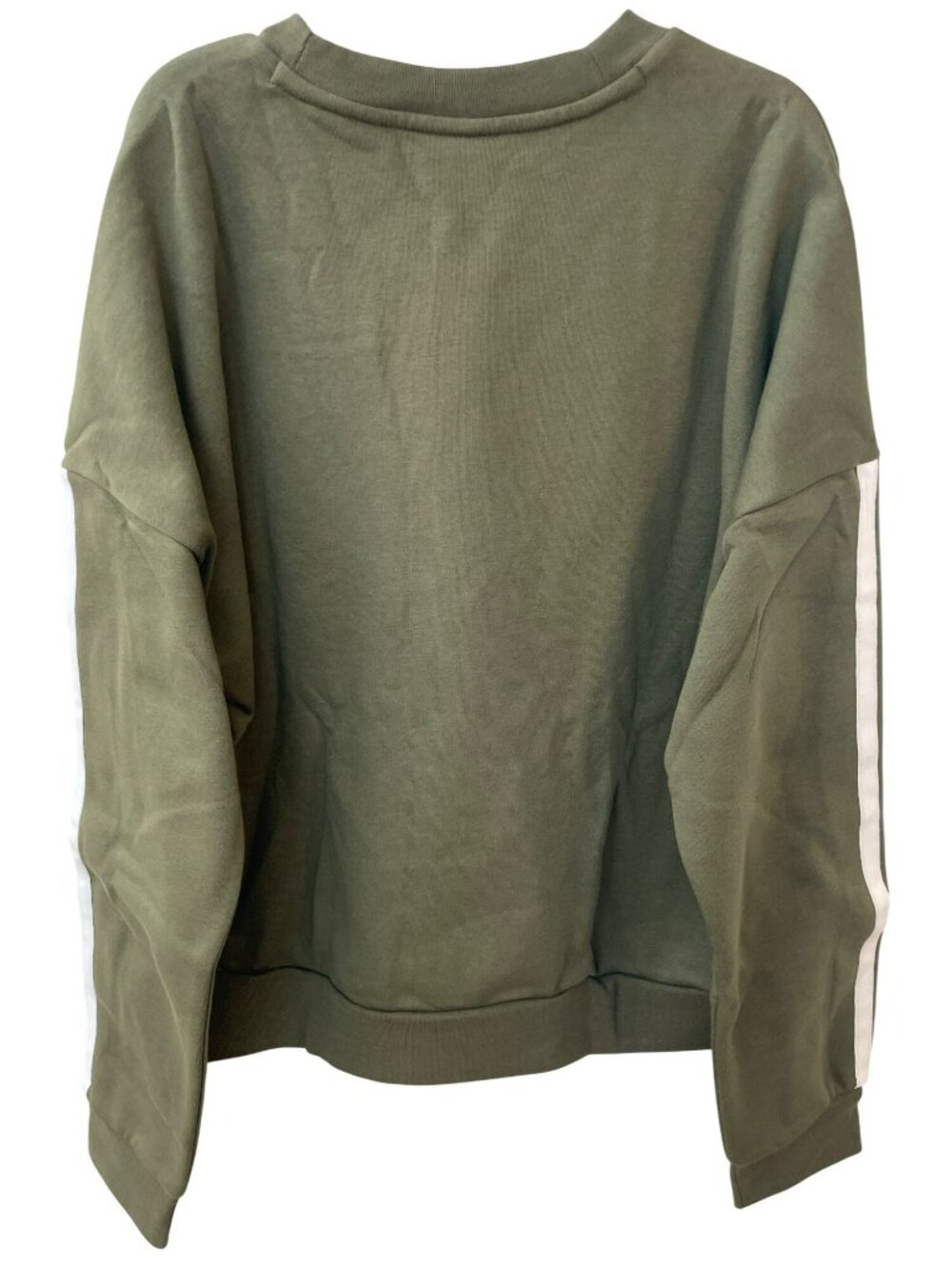Adidas Olive Sweatshirt Striped Olive Strata White Women's Size L MSRP$55 NWT - Picture 2 of 9